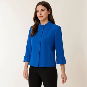 Alex Marie Blue 3/4 Pleated Bell Sleeve Jacket Top Blazer | Women’s Sz 14